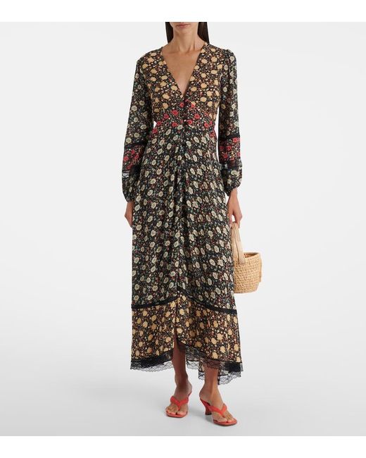 Rixo Multicolor Raven Printed Crepe De Chine Midi Dress