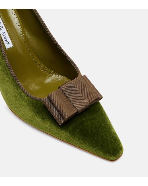 Manolo Blahnik Green Readorhi Bow-Detail Velvet Pumps