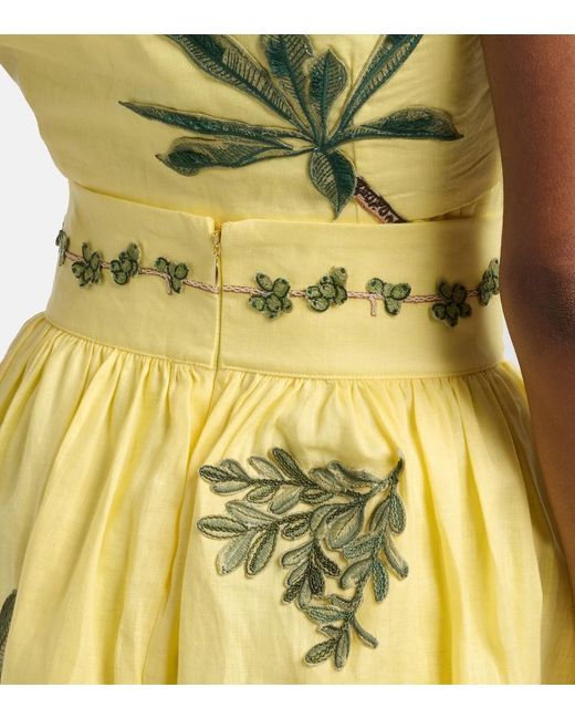 Agua Bendita Yellow Nori Floral-Applique Linen Miniskirt