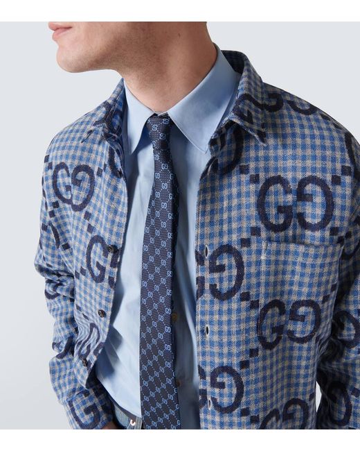 Cravatta GG in seta jacquard di Gucci in Blue da Uomo