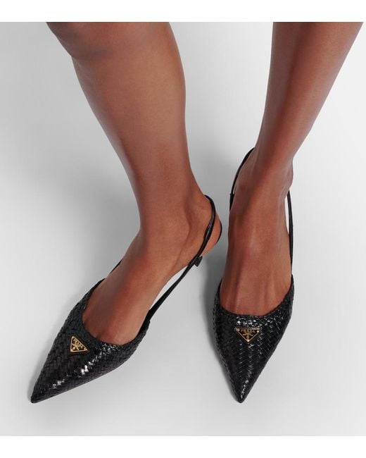 Prada Black Slingback-Pumps Woven Aus Leder