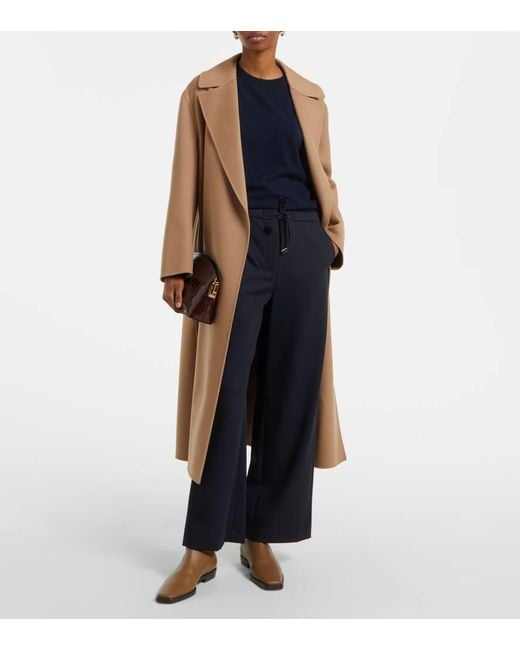 Max Mara Blue Argenta Wool Crepe Gabardine Straight Pants