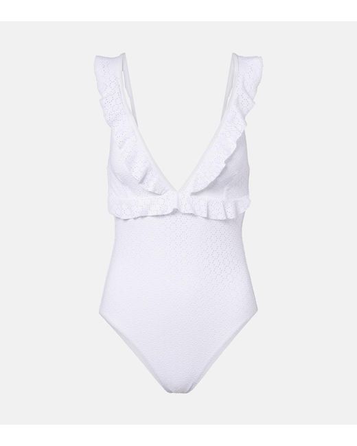 Melissa Odabash White Los Angeles Ruffled Swimsuit