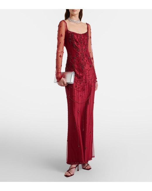 Clio Peppiatt Red Chandelier Embellished Tulle Gown