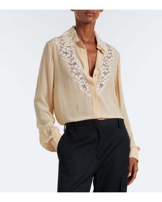 Fendi Natural Lace-Trimmed Silk Georgette Shirt