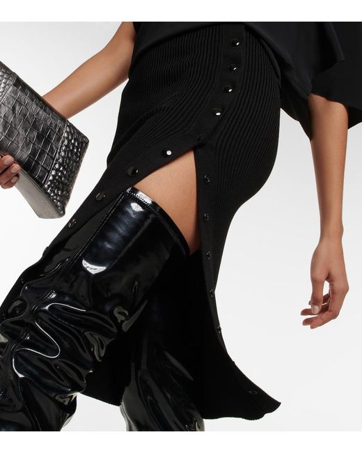 Petar Petrov Black Finn Ribbed-Knit Silk Pencil Skirt