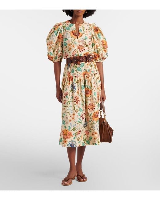 Ulla Johnson Metallic Theodora Floral Cotton Midi Skirt