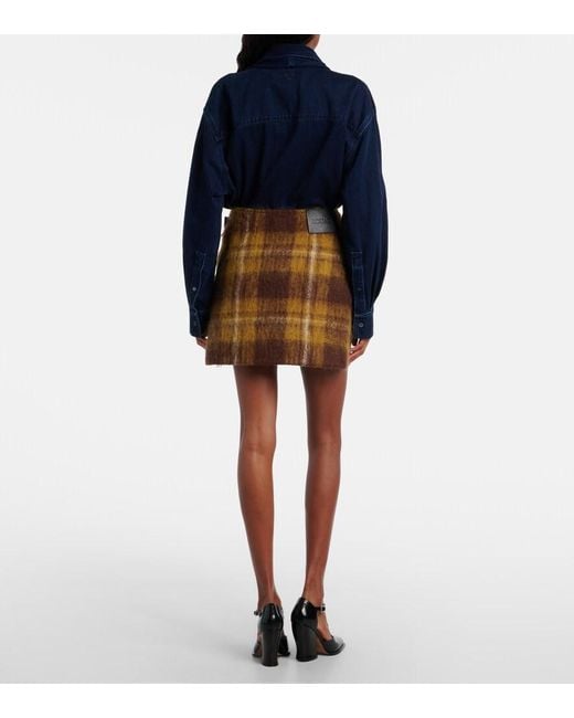 Loewe Brown Checked Mohair And Wool Miniskirt