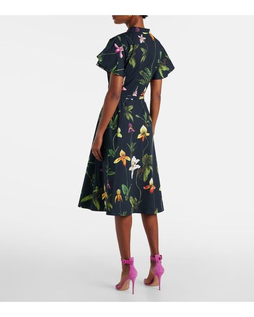 Robe Midi En Coton Melange A Fleurs Oscar de la Renta en coloris Green