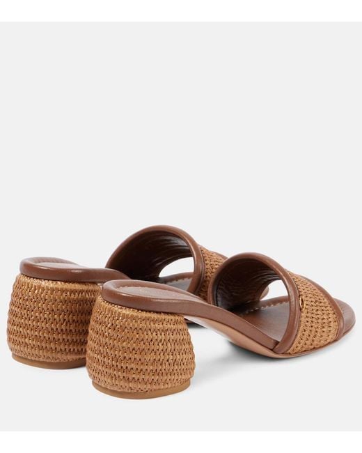 Gianvito Rossi Brown Marbella Leather-Trimmed Raffia Mules