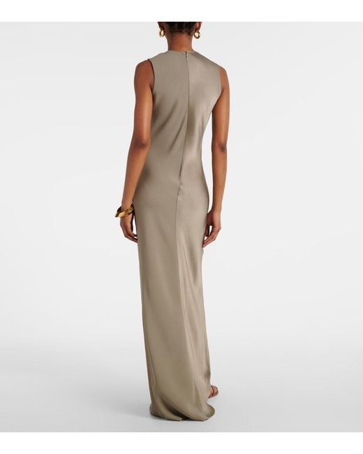 AMI Natural Paneled Satin Maxi Dress