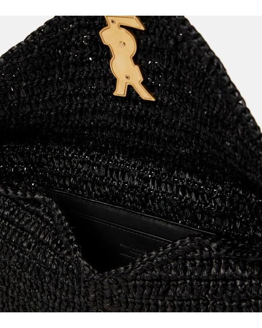 Saint Laurent Black Cassandre Large Raffia Pouch