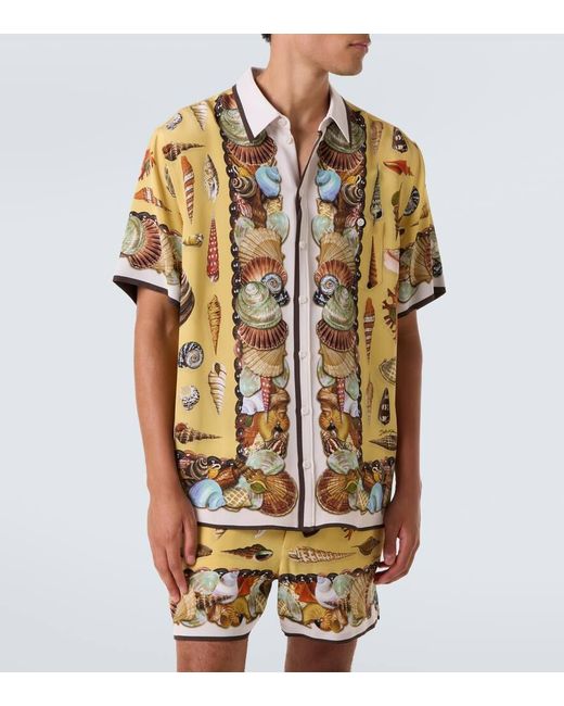 Dolce & Gabbana Bedrucktes Hemd Aus Seiden-Crepe in Metallic für Herren