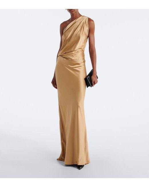 The Sei Metallic One-Shoulder Draped Silk Satin Gown