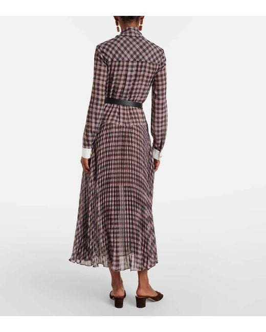 Self-Portrait Multicolor Checked Chiffon Midi Dress
