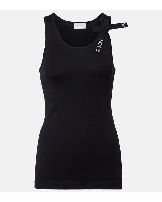Patou Black Logo Bow-Detail Cotton Tank Top