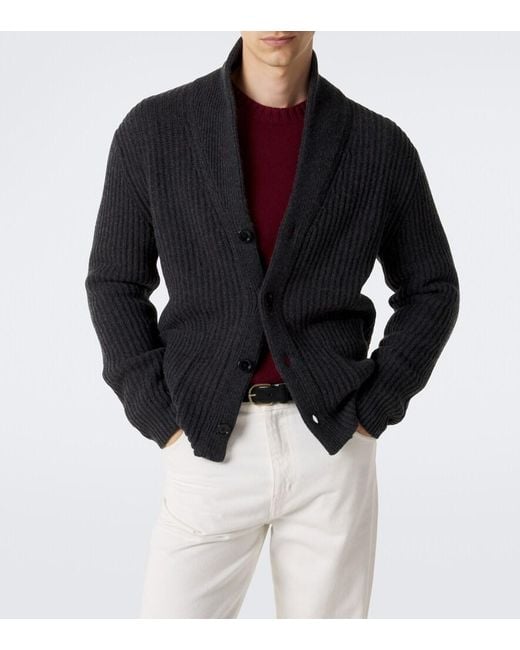 Allude Black Ribbed-Knit Wool And Cashmere Cardigan for men