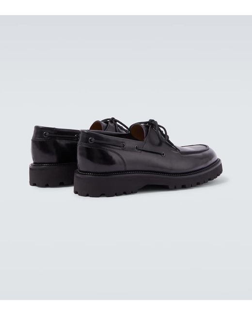 John Lobb Black Tide Leather Boat Shoes for men