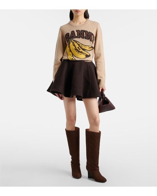 Ganni Brown Wedge Knee-High Boots