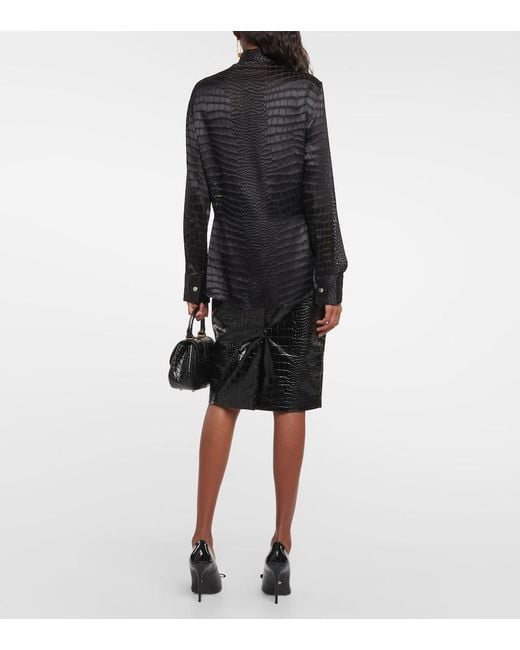 Versace Black Tie-Neck Devore Shirt