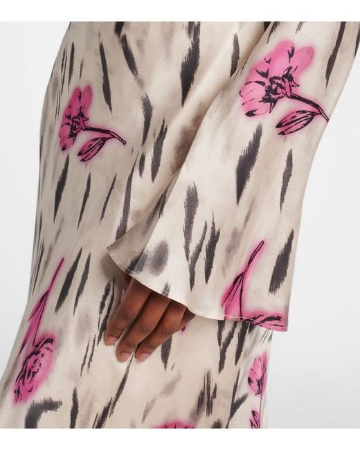 Ganni Natural Floral Open-Back Satin Maxi Dress
