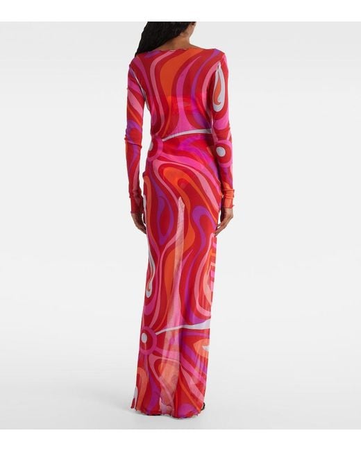 pucci marmo sheer tulle maxi dress Marmo tulle maxi dress in multicoloured - Pucci