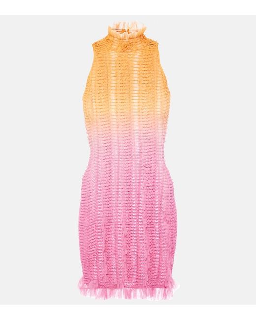 Roberta Einer Pink Angel Printed Tulle-Trimmed Minidress