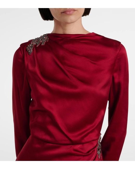 Erdem Red Crystal-Embellished Satin Cady Cocktail Dress