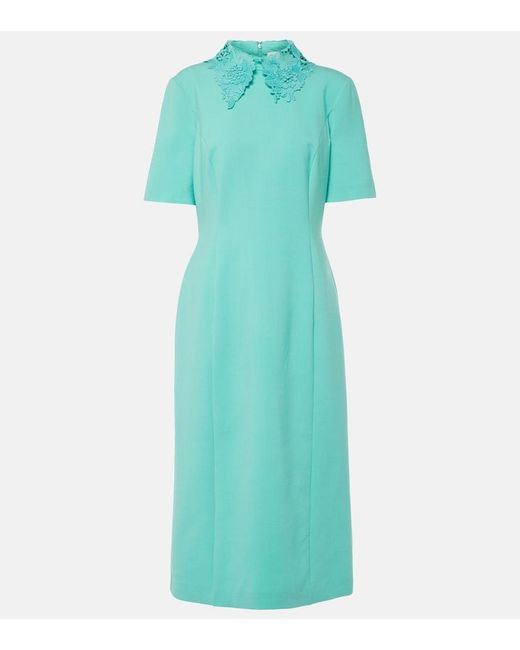 Oscar de la Renta Green Lace-Trimmed Wool-Blend Midi Dress