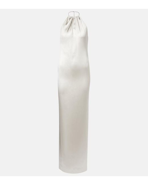 Ralph Lauren White Corra Halterneck Satin Gown