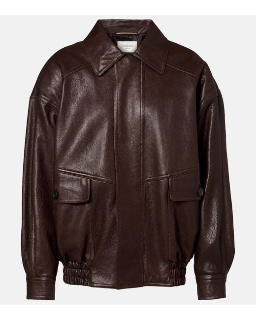 Saint Laurent Brown Oversized Leather Jacket