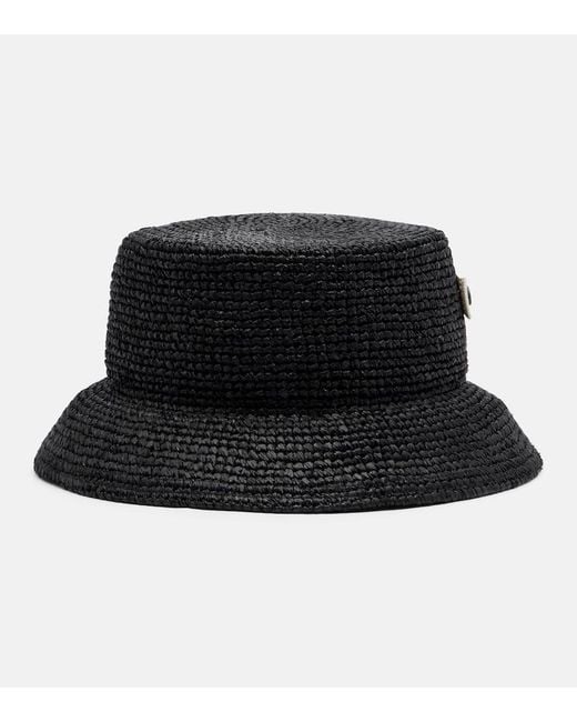 Jacquemus Black Le Bob Plage Raffia Bucket Hat