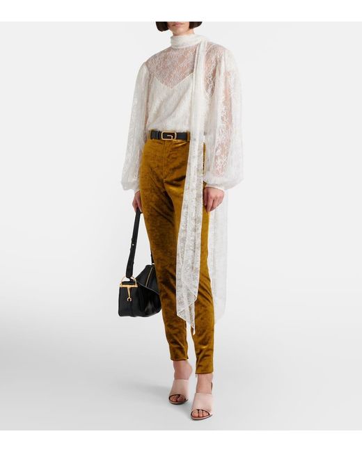 Gucci White Scarf-Detail Sheer Floral Blouse