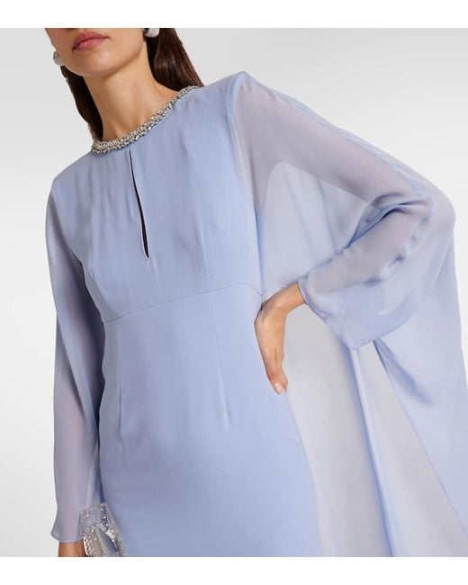 Roland Mouret Blue Verzierte Robe Aus Seidenchiffon
