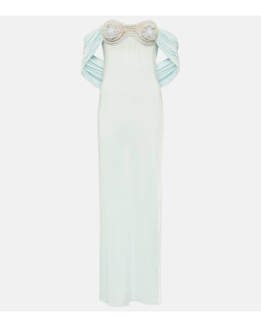 Magda Butrym White Crochet-trimmed Off-shoulder Maxi Dress
