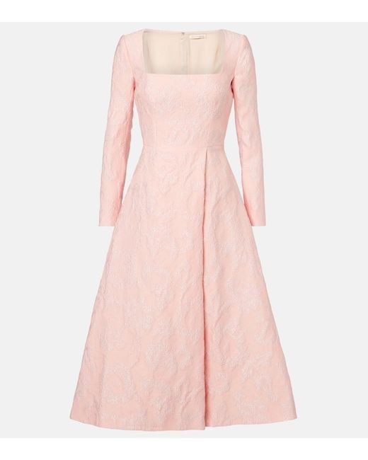 Emilia Wickstead Pink Glenda Embroidered Crepe Midi Dress