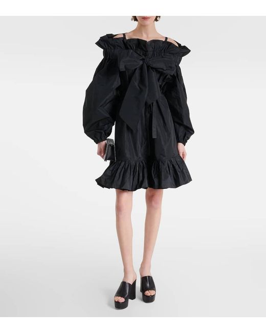 Vestido corto de faya con volante y lazo Patou de color Black