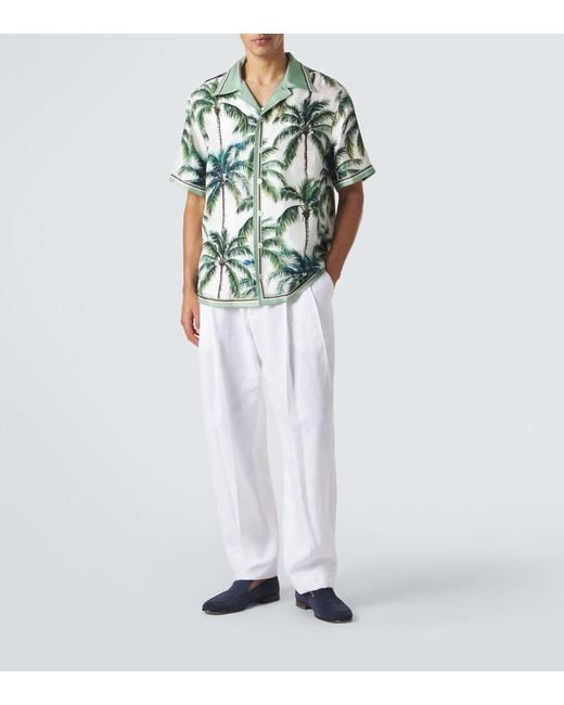 Dolce & Gabbana Green Printed Silk Twill Shirt for men