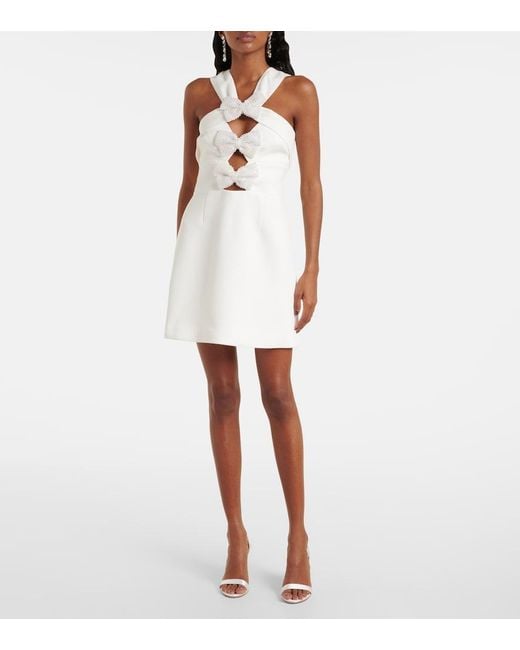 Rebecca Vallance White Hermoine Bow-Detail Crepe Minidress