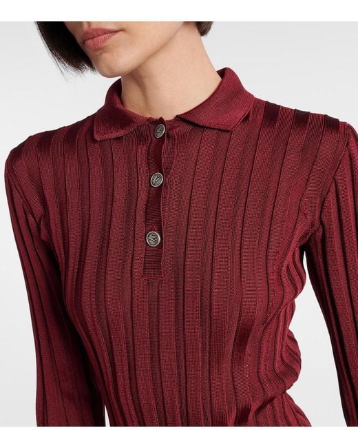 Etro Red Ribbed-Knit Polo Sweater