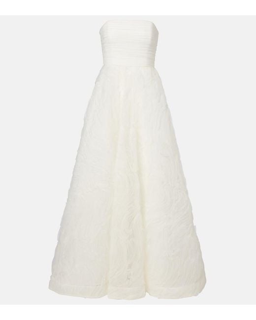 Rebecca Vallance White Bridal Willow Ruffled Mesh Bustier Gown