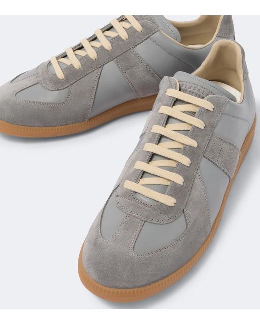 Maison Margiela White Replica Suede-Trimmed Leather Sneakers for men