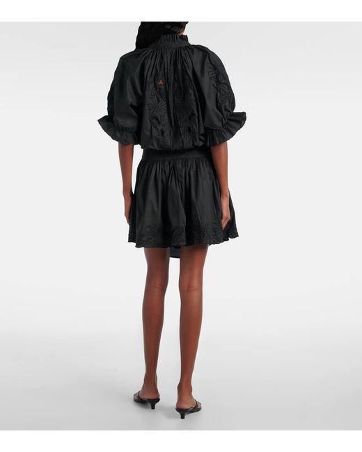 Juliet Dunn Black Embroidered Cotton Poplin Minidress