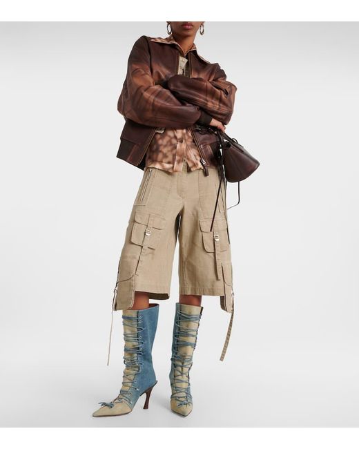 Acne Blue Bitten Denim Knee-High Boots