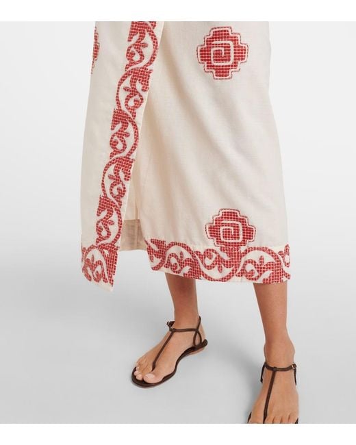 Johanna Ortiz Pink Printed Cotton Midi Dress