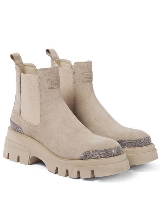 Brunello Cucinelli Embellished Suede Chelsea Boots | Lyst Canada