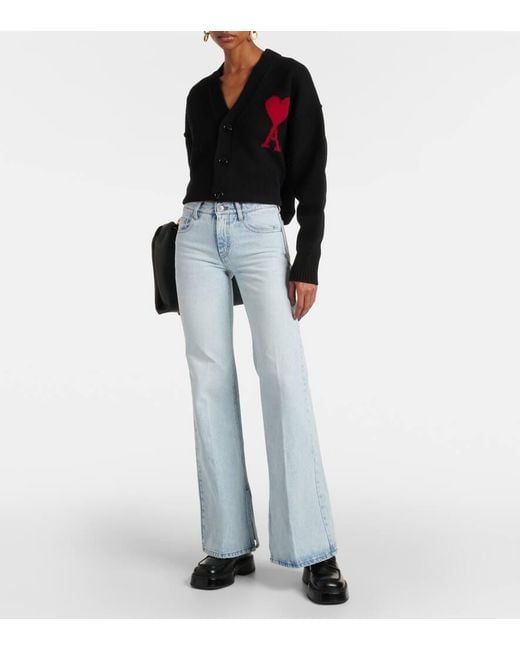 AMI Blue Split-Hem Flared Jeans