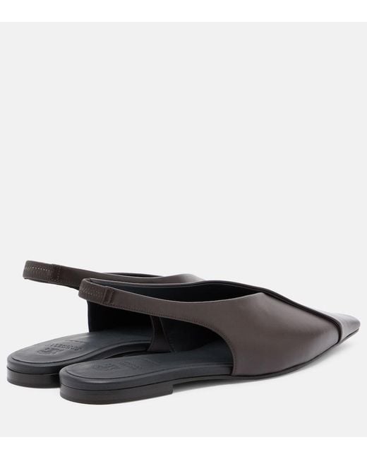Brunello Cucinelli Gray Leather Slingback Flats