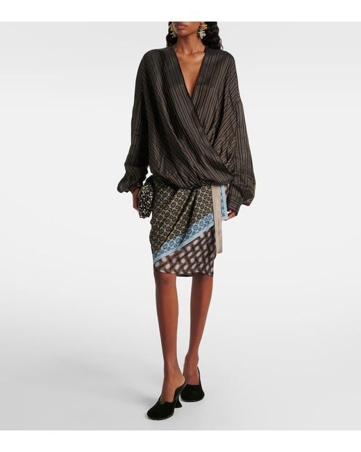 Top Envolvente A Rayas Dries Van Noten de color Black