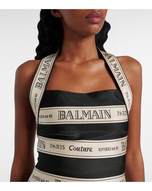 Robe Rayee En Jacquard Balmain en coloris Black
